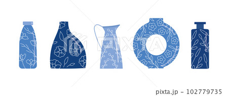 Chynese Style Blue Ceramic Vases vector illustrations for logo, icon, social media post, story, banner, poster. 102779735
