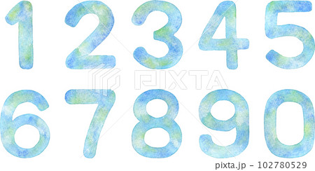 水色の数字の水彩イラスト(セット素材)のイラスト素材 [102780529] - PIXTA
