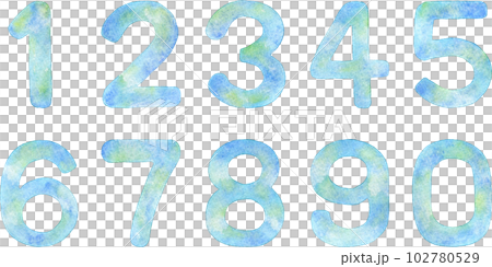 水色の数字の水彩イラスト(セット素材) 102780529
