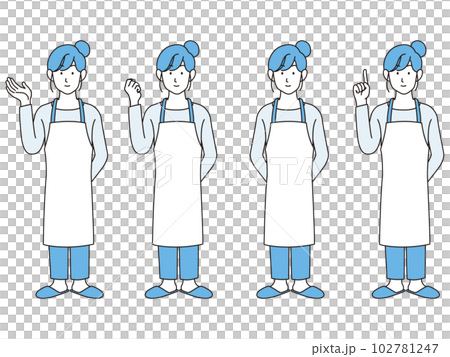 エプロンを付けた主婦　線画　イラストセット 102781247