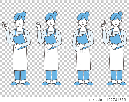 エプロンを付けた主婦　線画　イラストセット 102781256