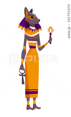 Flat ancient Egyptian goddess Bastet with head of cat 102781655