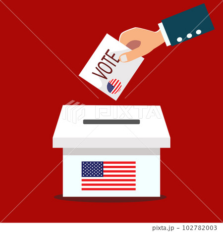 Businessman holding paper for selection voting ballot box with U.S.A Flag. 102782003