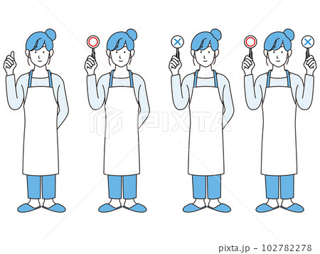 エプロンを付けた主婦　線画　イラストセット 102782278