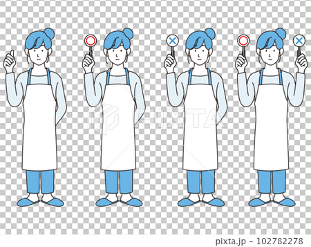 エプロンを付けた主婦　線画　イラストセット 102782278