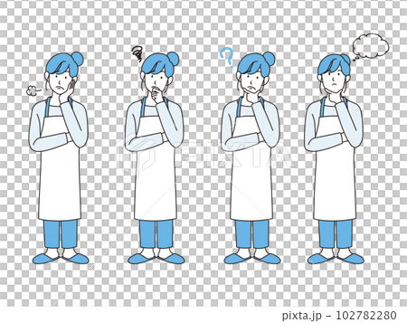 エプロンを付けた主婦　線画　イラストセット 102782280