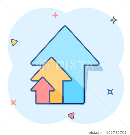 Vector cartoon arrow up icon in comic style. Forward arrow sign illustration pictogram. Cursor business splash effect concept. 102782701