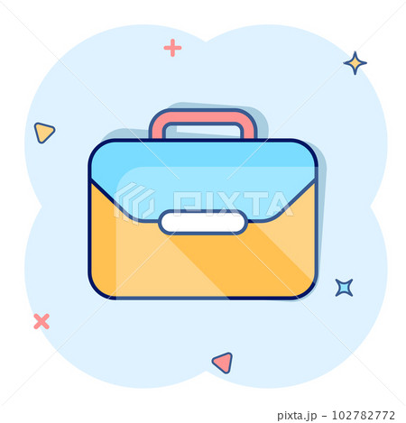 Vector cartoon suitcase icon in comic style. Luggage bag sign illustration pictogram. Diplomat case business splash effect concept. Vector cartoon suitcase icon in comic style. Luggage bag sign illustration pictogram. Diplomat case business splash effect concept. 102782772