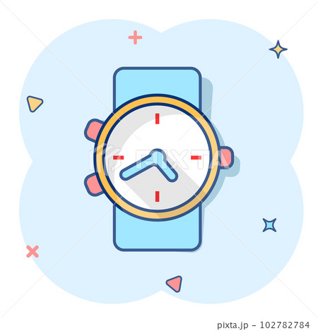 Vector cartoon watch icon in comic style. Clock sign illustration pictogram. Timer business splash effect concept. Vector cartoon watch icon in comic style. Clock sign illustration pictogram. Timer business splash effect concept. 102782784