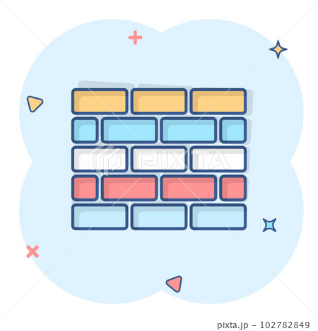 Vector cartoon wall brick icon in comic style. Wall sign illustration pictogram. Stone business splash effect concept. Vector cartoon wall brick icon in comic style. Wall sign illustration pictogram. Stone business splash effect concept. 102782849