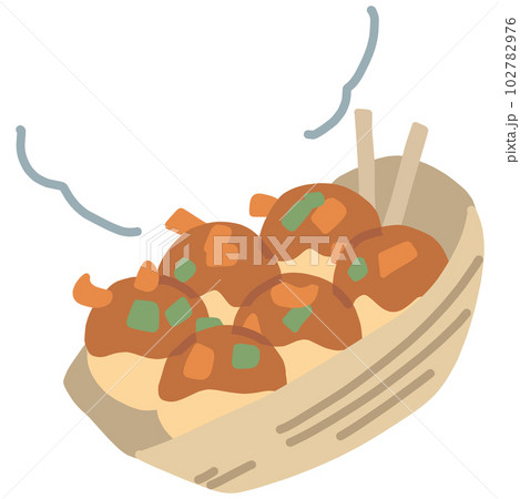 あつあつの6個入りのタコ焼きのカラーイラスト 102782976