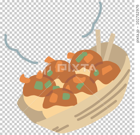 あつあつの6個入りのタコ焼きのカラーイラスト 102782976
