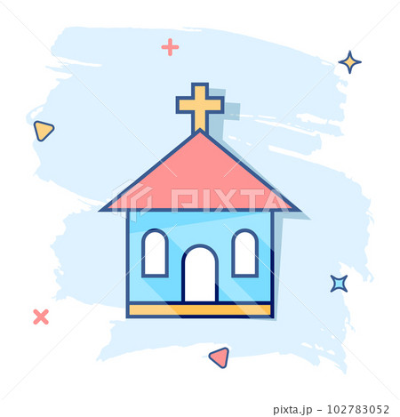 Vector cartoon church sanctuary icon in comic style. Chapel sign illustration pictogram. Church business splash effect concept. 102783052