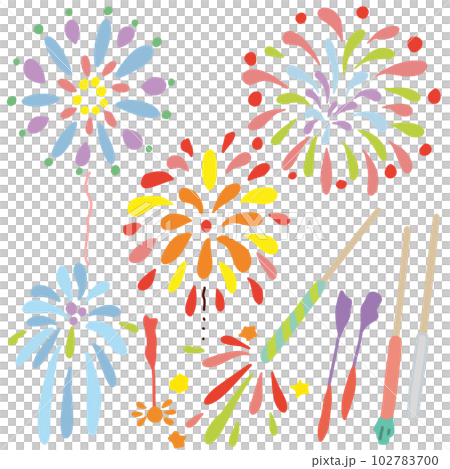 Illustration set of colorful fireworks and handheld fireworks 102783700