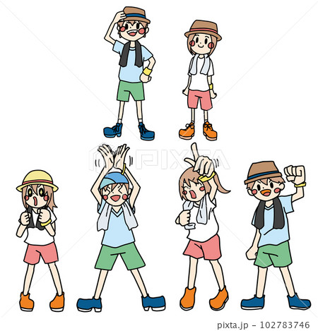 音楽フェスで盛り上がっている人物のカラーイラストセット 102783746