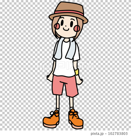 Full-body illustration of a woman imagining a summer festival audience Full-body illustration of a woman imagining a summer festival audience 102783803