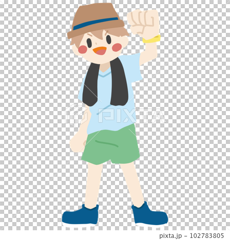Illustration of a man raising his arms at an outdoor event Illustration of a man raising his arms at an outdoor event 102783805