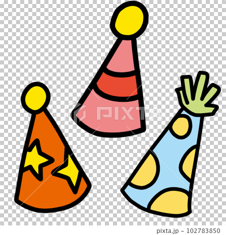 一套 3 個彩色三角派對帽插圖 102783850