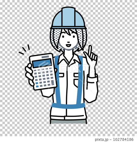 一個建築工地的女人站著拿著計算器給我們看 一個建築工地的女人站著拿著計算器給我們看 102784186
