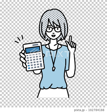 一位女老師站著拿著計算器給我們看 102784188