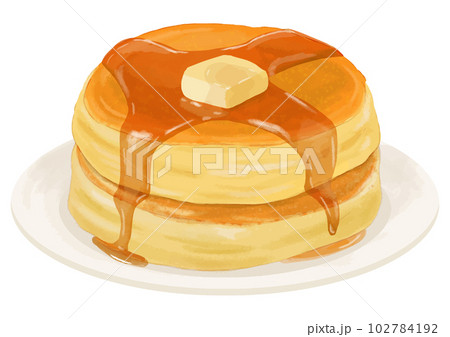 2枚重ねの分厚いホットケーキ(パンケーキ) 2枚重ねの分厚いホットケーキ(パンケーキ) 102784192