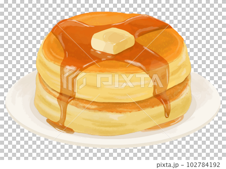 2枚重ねの分厚いホットケーキ(パンケーキ) 2枚重ねの分厚いホットケーキ(パンケーキ) 102784192