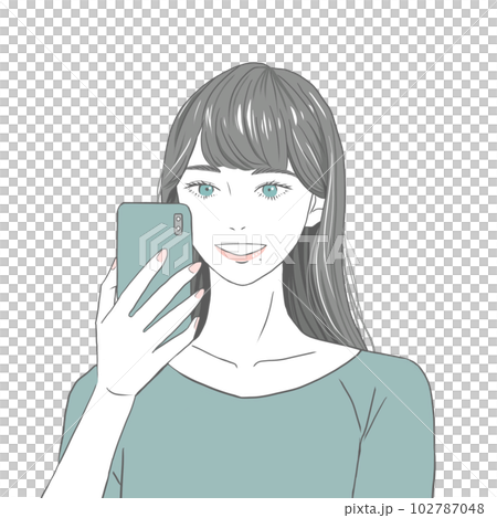 スマホを持つ女性　笑顔の女性 102787048