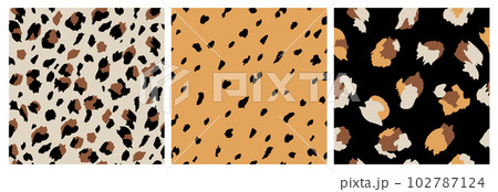 Set of Abstract Leopard Skin Seamless Patterns. Animal print. geometric folklore ornament for textile banner, cover, wallpaper. Vector illustration. Set of Abstract Leopard Skin Seamless Patterns. Animal print. geometric folklore ornament for textile banner, cover, wallpaper. Vector illustration. 102787124