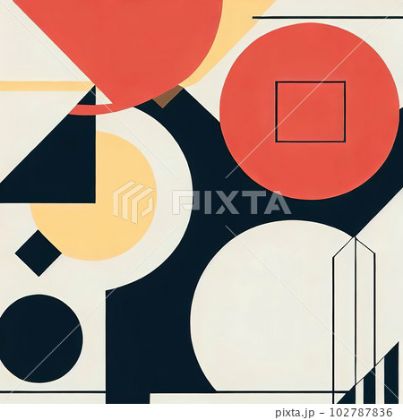 Abstract Bauhaus geometric pattern background, vector circle, triangle and square lines color art design  102787836