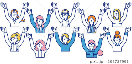 多種多様な職業の女性が万歳をしているシンプルなアイコンセットB 多種多様な職業の女性が万歳をしているシンプルなアイコンセットB 102787991