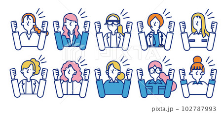 多種多様な職業の女性が応援をしているシンプルなアイコンセットB 102787993