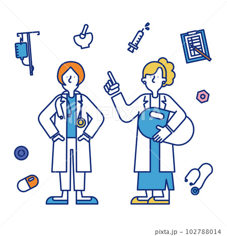 医療系の職業に就く女性のイラストのセット 102788014