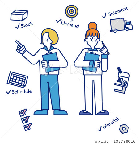 製造管理の職種で働く女性のセットイラストです。 102788016