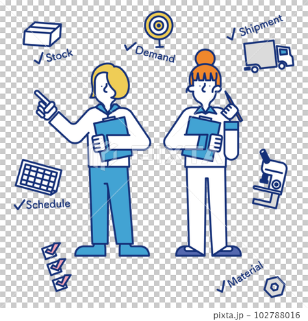 這是一組從事製造管理職業的女性的插圖。 102788016