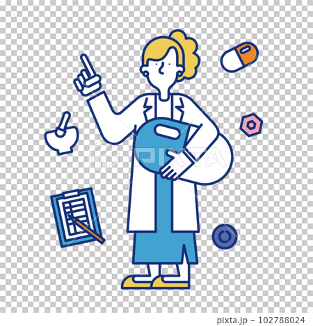 Illustration of a woman taking a job as a pharmacist Illustration of a woman taking a job as a pharmacist 102788024