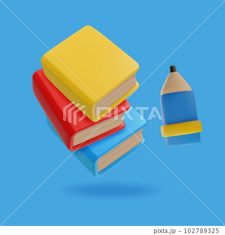 Stack of colorful books and pencil 3D style, vector illustration 102789325
