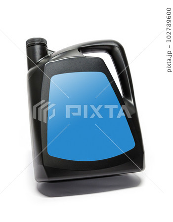 Plastic canister with compressor oil on a white background. Plastic canister with compressor oil on a white background. 102789600