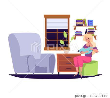 Mother rocking baby, child sleeping on hands - flat vector illustration isolated on white background. 102790140