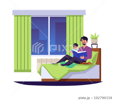 Dad and son read story before bed flat style, vector illustration 102790158