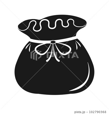 Bag with surprise icon. Santa gift Christmas bag. Black silhouette of an open money bag Bag with surprise icon. Santa gift Christmas bag. Black silhouette of an open money bag 102790368