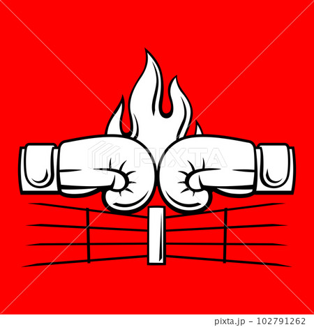 Emblem with boxing gloves. Box club label. Sport illustration in cartoon style. 102791262