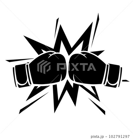 Emblem with boxing gloves. Box club label. Sport illustration in cartoon style. 102791297