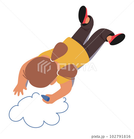 Kids Painting Lying on Floor Top View, Little Girl Character with Colored Pencil Create Picture. Child Creativity Kids Painting Lying on Floor Top View, Little Girl Character with Colored Pencil Create Picture. Child Creativity 102791816