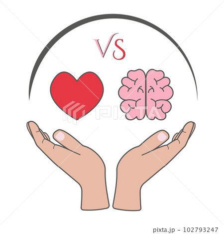 Hands holds heart and brain. Balance of mind and feelings concept. Flat vector illustration Hands holds heart and brain. Balance of mind and feelings concept. Flat vector illustration 102793247