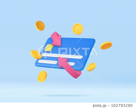 3d Cash back credit card with Arrow icon and coins 102793280