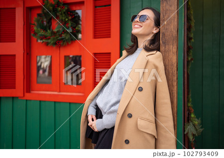 Middle age woman outdoors on Christmas market 102793409