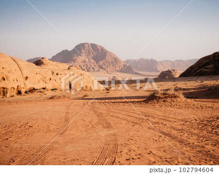 Landmarks of the Wadi Rum desert in Jordan Landmarks of the Wadi Rum desert in Jordan 102794604