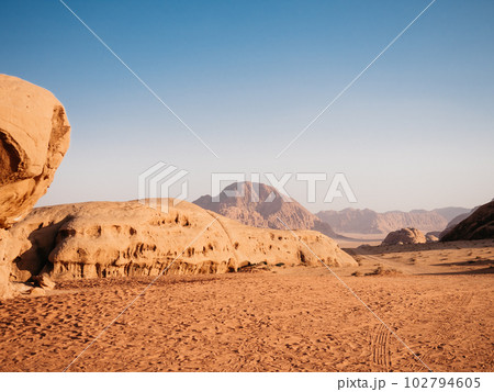 Landmarks of the Wadi Rum desert in Jordan Landmarks of the Wadi Rum desert in Jordan 102794605