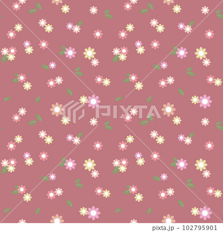 Seamless pattern of small delicate flowers and scattered leaves. Floral background, print, textile, vector 102795901