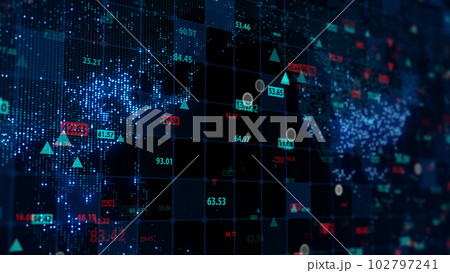 3d rendering of stock market data on digital earth map background 102797241